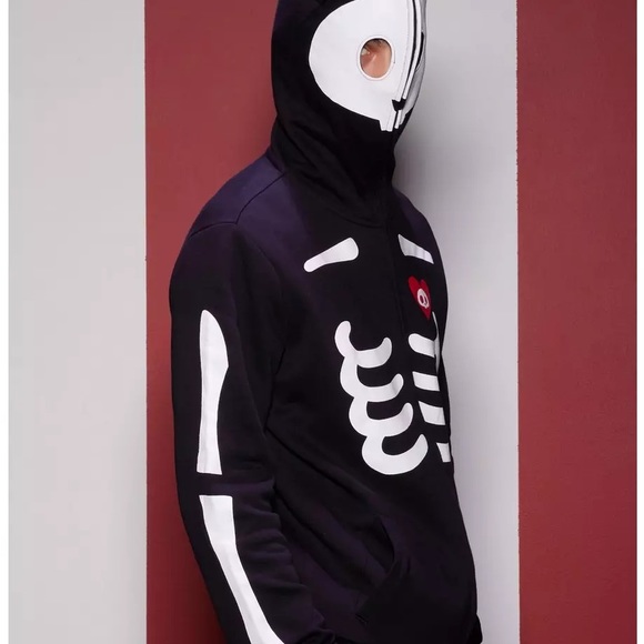 🧿NWT☠️SKELETON 👻 SKULL🦴BONES 🐈⬛💀FACE MASK HOODED ZIP UP 🕸️FACE🕷️JACKET🦇Large - Picture 7 of 10